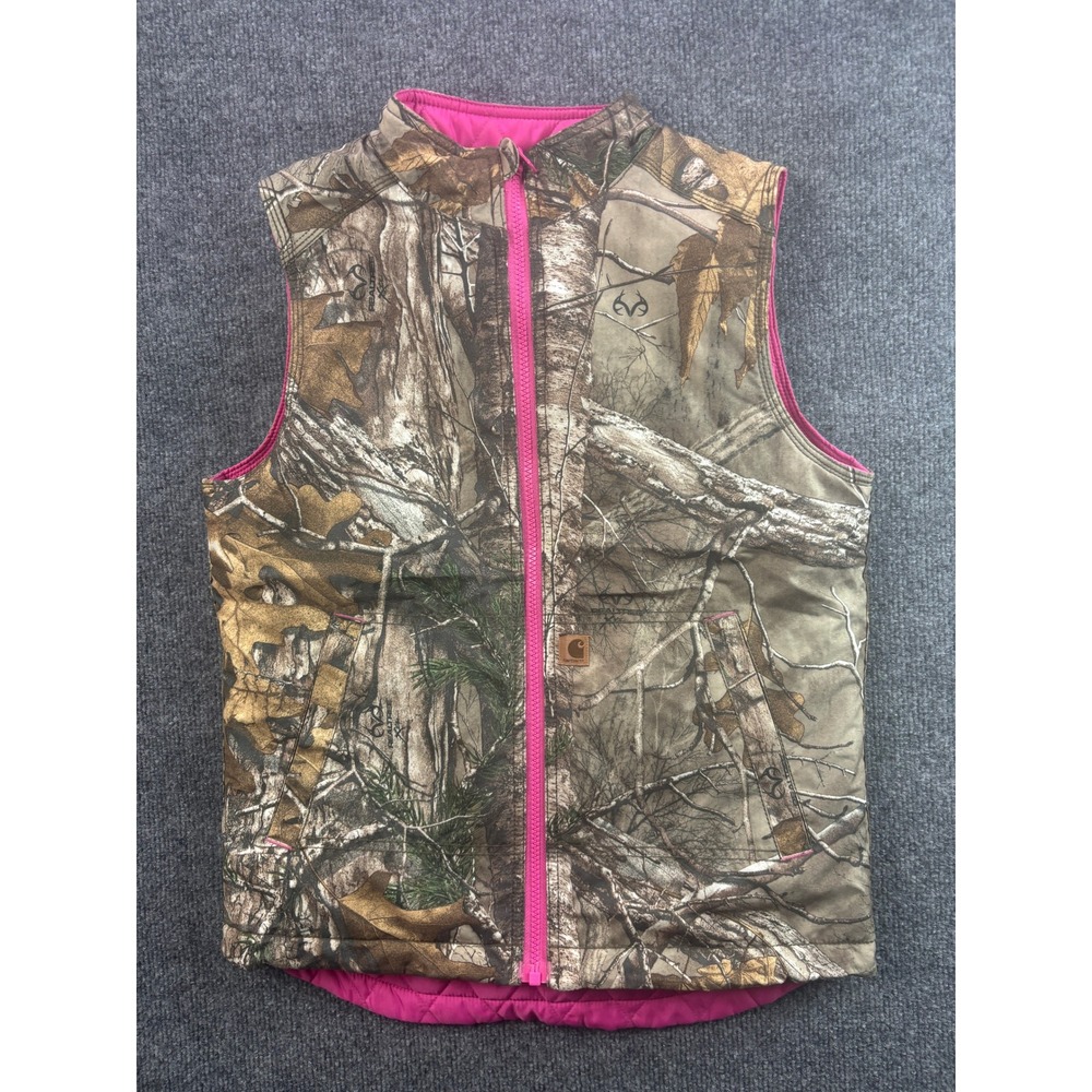 Carhartt Reversible Vest Girls L 14 Pink Camo Realtree Xtra Quilted Puffer